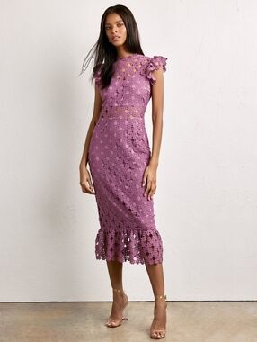 Just Me Floral Lace Midi Dress in Lavender SZ M, Pit To Pit 18"